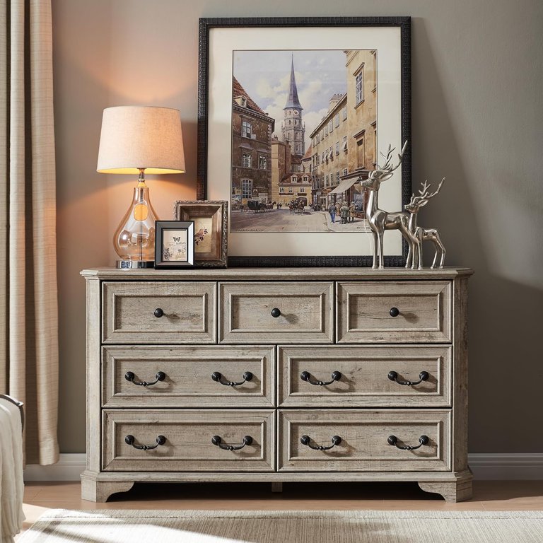 Country Chest of Drawersカントリーチェスト　オリブグレー OKD, Farmhouse 7 Drawer Dresser, 54