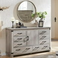 thumbnail image 1 of OKD Farmhouse 8 Drawer Dresser for Bedroom with Adjustable Shelf, Wood Long Chest of Drawers with Thick Plank Styling, Rustic Large Closet Dresser for Bedroom, Living Room, Light Rustic Oak, 1 of 7