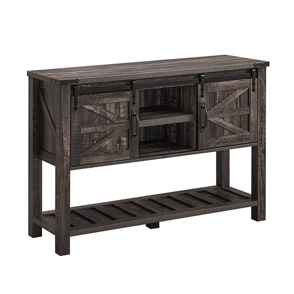 OKD Farmhouse Console Entryway Table w/ Sliding Barn Doors, Dark Rustic Oak