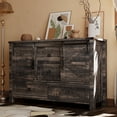 thumbnail image 1 of OKD Farmhouse Dresser Organizer with 2 Doors and 4 Drawers, Storage Chest of Drawers for Bedroom, Dark Rustic Oak, 1 of 5