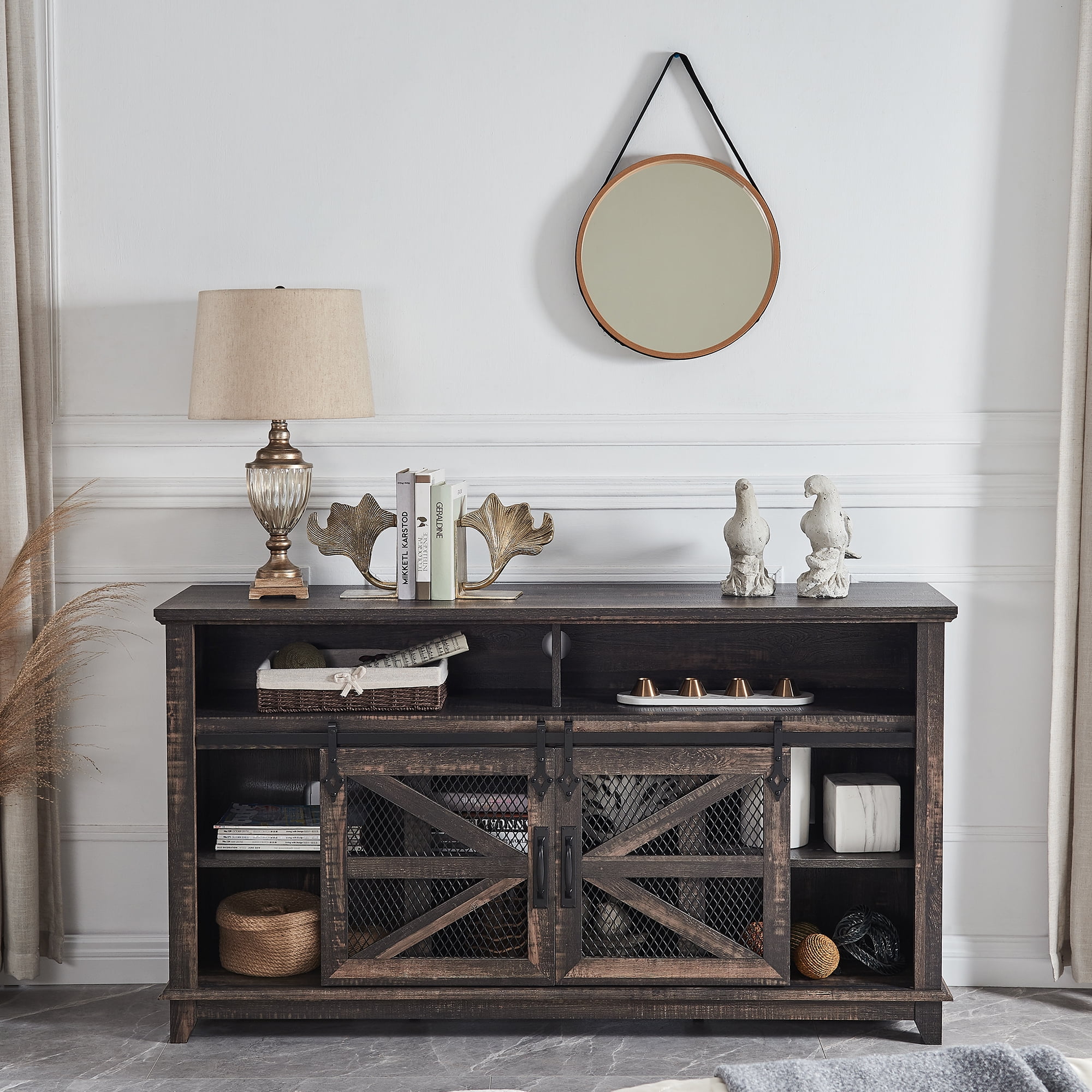 OKD Farmhouse Entertainment Center with Barn Door, TV Stand for 65" TV