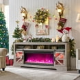 thumbnail image 1 of OKD Farmhouse Fireplace TV Stand for 85" TV, Highboy Entertainment Center w/42" Electric Fireplace & LED Light, Media Console w/Sliding Barn Door for Living Room, Light Rustic Oak, 1 of 7
