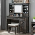 thumbnail image 1 of OKD Farmhouse Rustic Makeup Vanity Desk with Sliding Mirror and Lights, Glass Top Vanity Set with Charging Station, 4 Drawers & 1 Cabinet, Includes Stool - Big Vanity for Bedroom, Dark Rustic Oak, 1 of 12