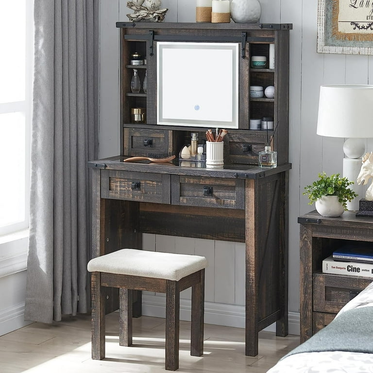 Distressed wood makeup vanity online