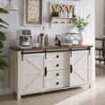 thumbnail image 1 of OKD Farmhouse Sideboard Buffet Cabinet with Storage, 60" Large Kitchen Cabinet w/Sliding Barn Doors and 4 Drawers, 31.2'' Tall Wood Coffee Bar Table for Dining Room, Antique White, 1 of 6