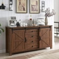 thumbnail image 1 of OKD Farmhouse Sideboard Buffet Cabinet with Storage, 60" Large Kitchen Cabinet w/Sliding Barn Doors and 4 Drawers, 31.2'' Tall Rustic Wood Coffee Bar Table for Dining Room,Reclaimed Barnwood, 1 of 6