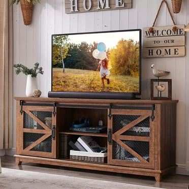 OKD Farmhouse TV Stand for 75+ inch TV, Entertainment Center with Adjustable Shelves for Living Room, Reclaimed Barnwood