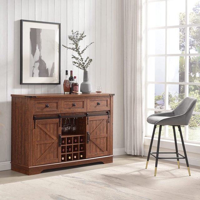 OKD Farmhouse Wood and Metal Kitchen Coffee Wine Bar with