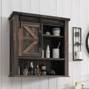 OKD Farmhouse Wooden Bathroom Storage Cabinet with Barn Door & 3 Shelves, Wall Mounted Medicine Cabinet Organizer Spacesaver for Kitchen Laundry Room Hotels Home, Light Rustic Oak