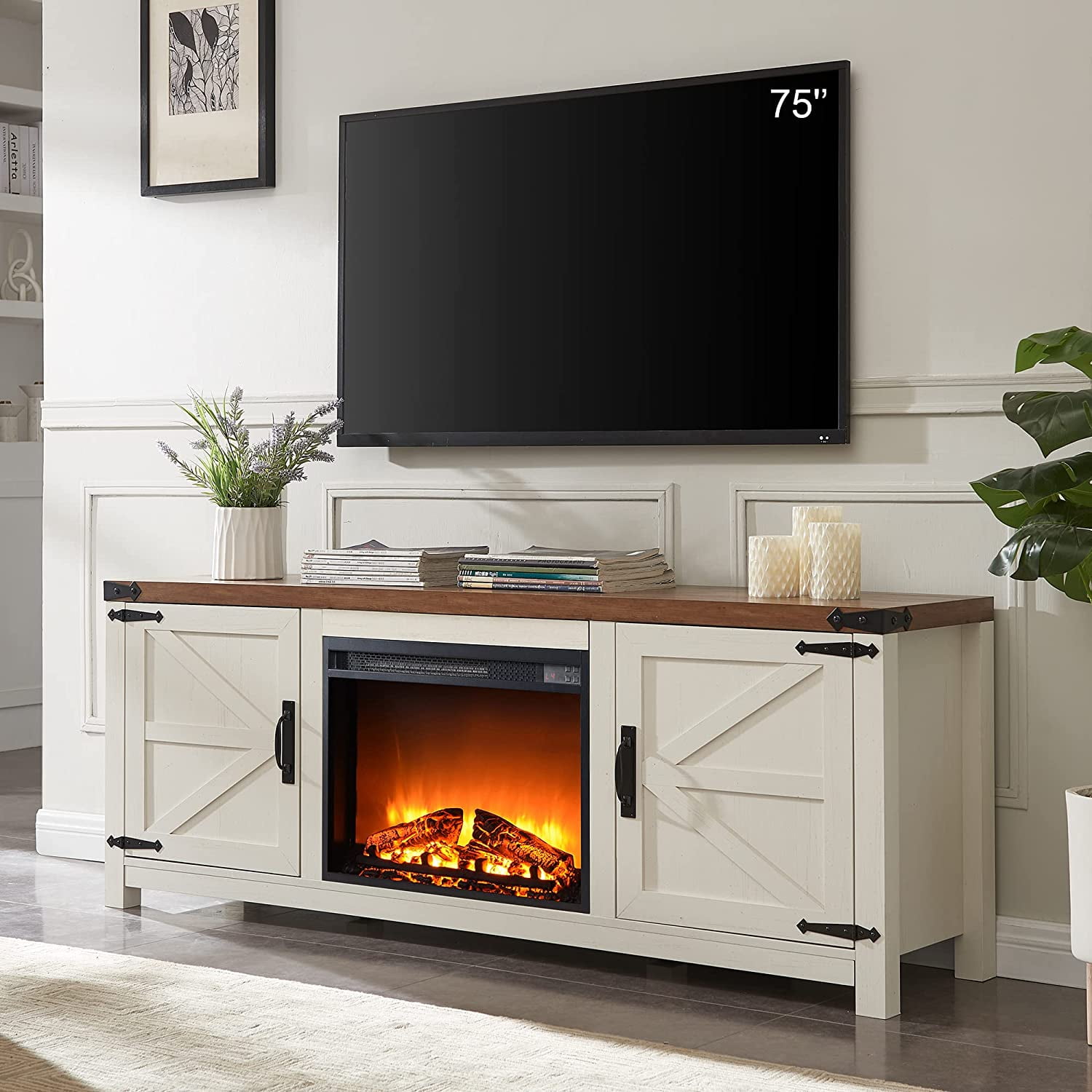 Dual Tone Wood and Metal TV Stand With 2 Mesh Style Doors, White and Brown-  Saltoro Sherpi 