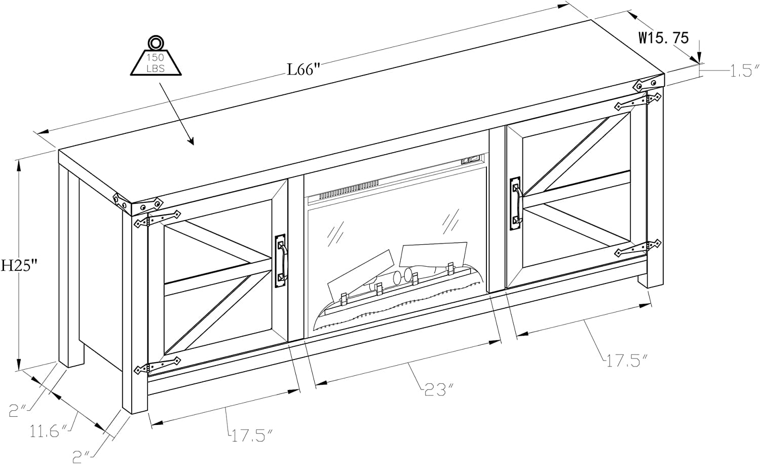 OKD Fireplace 66" TV Stand for 75 Inch TV, Farmhouse Barn Door Media