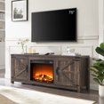 thumbnail image 1 of OKD Fireplace 66" TV Stand for 75 inch TV, Farmhouse Barn Door Media Console, Entertainment Center with 23" Electric Fireplace, Dark Rustic Oak, 1 of 11