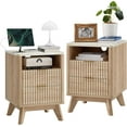 thumbnail image 1 of OKD Fluted Nightstand Set of 2 with Charging Station, Modern Side Table with Faux Marble Top, 2 Drawers End Table w/Storage, Bedside Table for Bedroom, Living Room, Natural Oak, 1 of 8