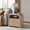 thumbnail image 1 of KeyWhat Fluted Nightstand with Charging Station, Modern End Table with 2 Drawers and Metal Handles for Bedroom/Living Room, Natural Oak, 1 of 7