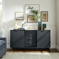thumbnail image 1 of OKD 60" Fluted Wood Dresser with Sliding Doors and 4 Drawers, Modern Chest with Faux Marble Top, Chest of Drawers for Bedroom, Living Room, Dark Gray, 1 of 7