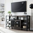 thumbnail image 1 of OKD Industrial Tall TV Stand with Open Shelves Metal for Max TVs up to 65", Dark Rustic Oak Finish, 1 of 7