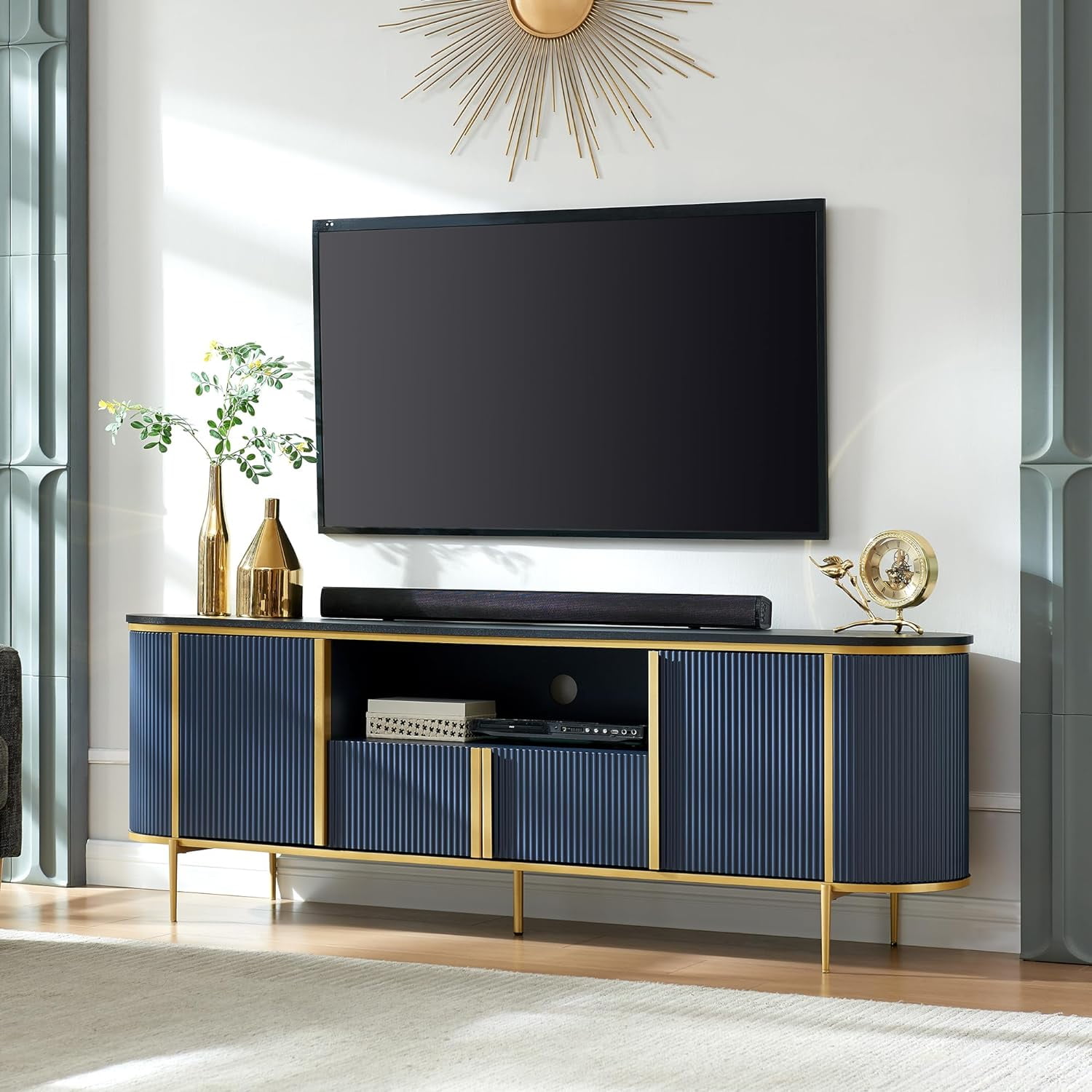 OKD Luxury 70 TV Stand for TVs up to 80 inches Media Television Console Table with Storage Cabinets Modern Entertainment Center for Living