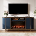 thumbnail image 1 of OKD 70" Fireplace TV Stand for TV up to 80", Modern Fluted Entertainment Center with Electric Fireplace, Media Console Table for Living Room - Dark Blue, 1 of 8