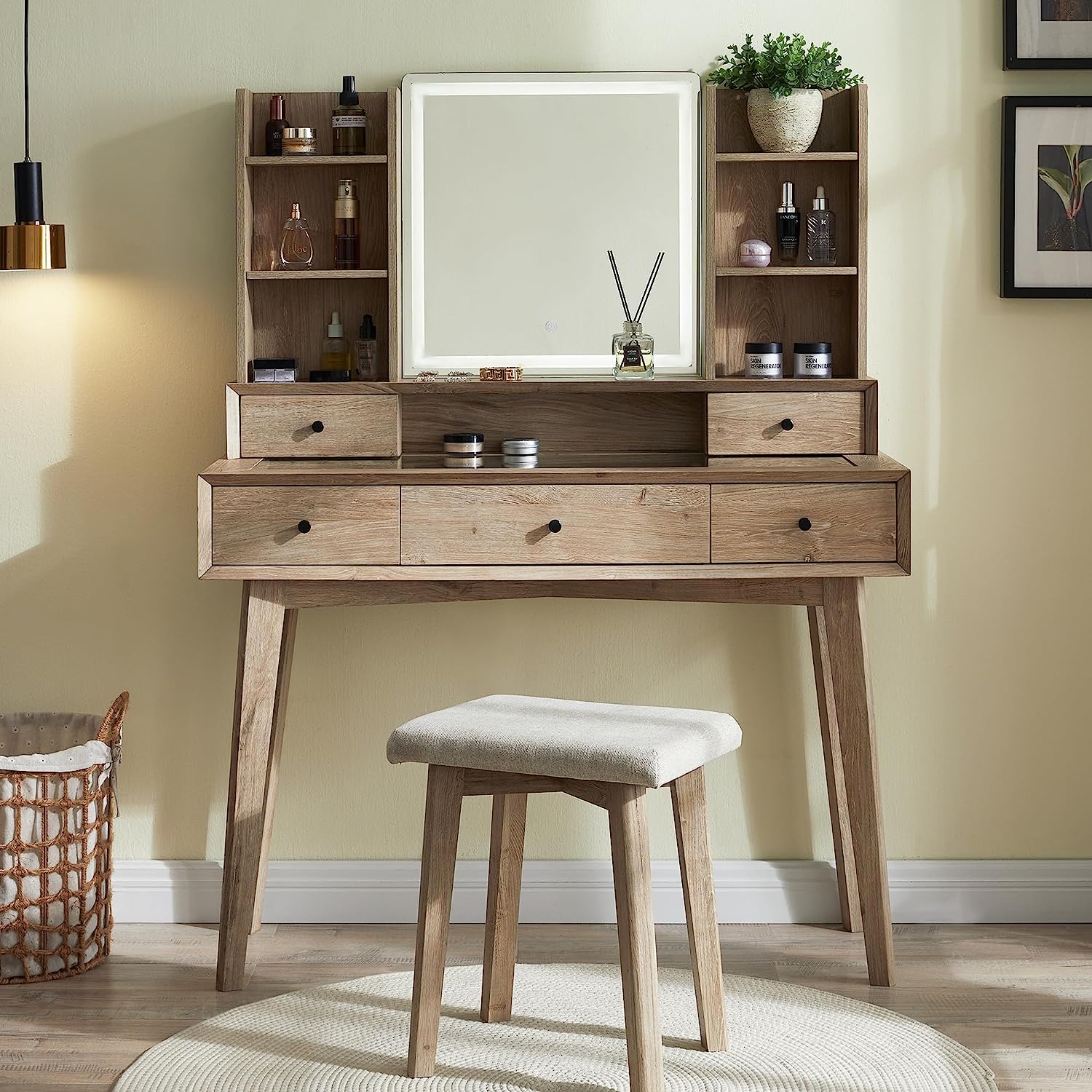 Boahaus Artemisia Modern Vanity Table with Mirror, White Finish, for