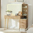 thumbnail image 1 of OKD Makeup Vanity Table with Lights and Mirror, Vanity Desk with 5 Drawers and Charging Station for Bedroom,Oak, 1 of 8