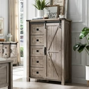 OKD Modern Farmhouse 5-Drawer Dresser with Barn Door, Adjustable Storage Cabinet for Bedroom Living Room, Light Rustic Oak