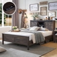 thumbnail image 1 of OKD Modern Farmhouse Full Platform Bed with Bookcase Headboard Storage and Charging Station,No Box Spring Needed, Dark Rustic Oak, 1 of 8