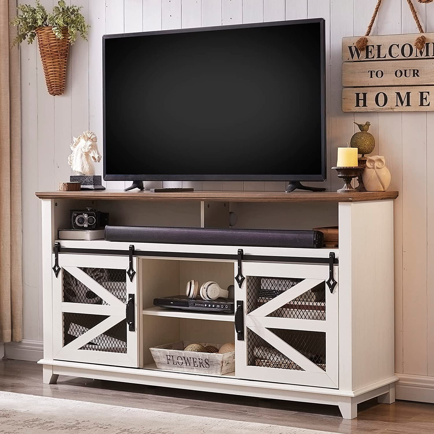 Farmhouse entertainment center white online