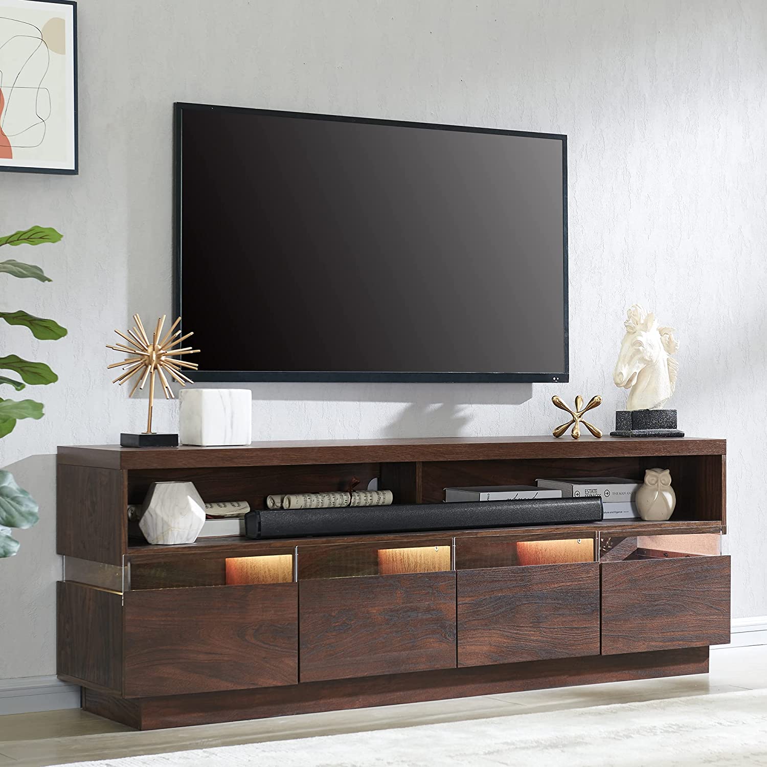 Modway Render TV Stand Entertainment Center in Walnut