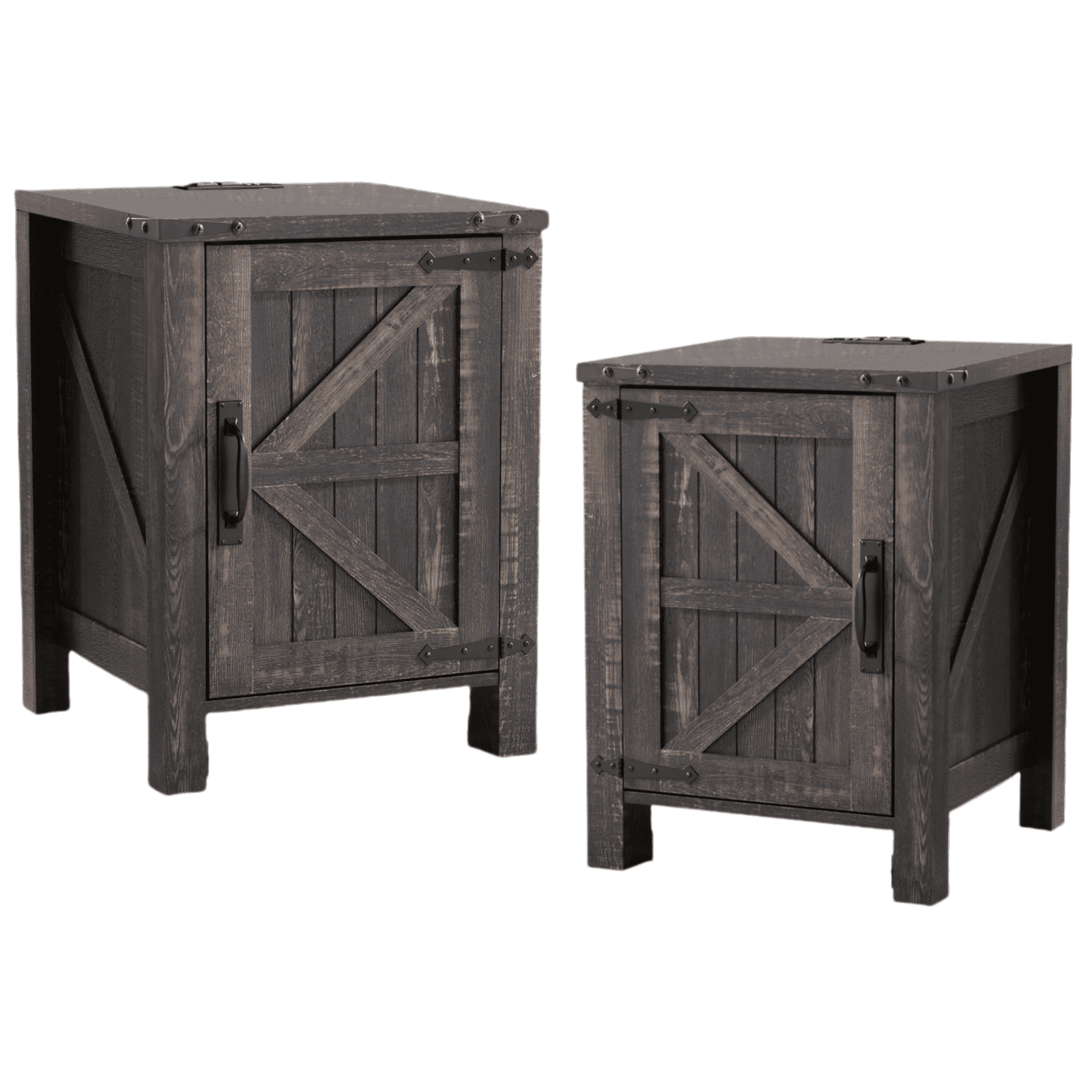 OKD Nightstand Set of 2 with Charging Station, Farmhouse Rustic Wood Side Table for Living Room, End Table for Bedroom, Dark Rustic Oak