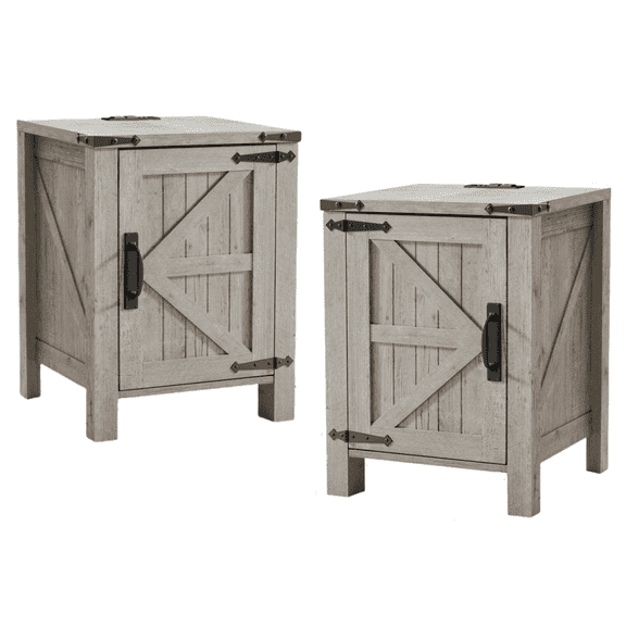 OKD Nightstand Set of 2 with Charging Station, Farmhouse Rustic Wood Side Table for Living Room, End Table for Bedroom, Light Rustic Oak