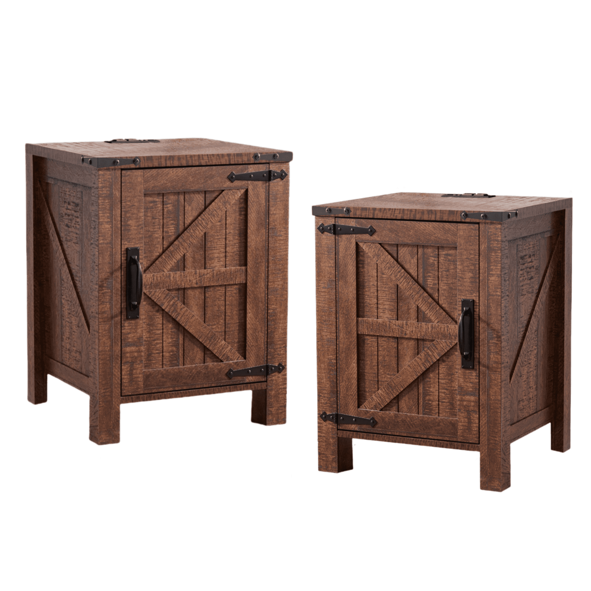 OKD Nightstand Set of 2 with Charging Station, Farmhouse Rustic Wood Side Table for Living Room, End Table for Bedroom, Reclaimed Barnwood