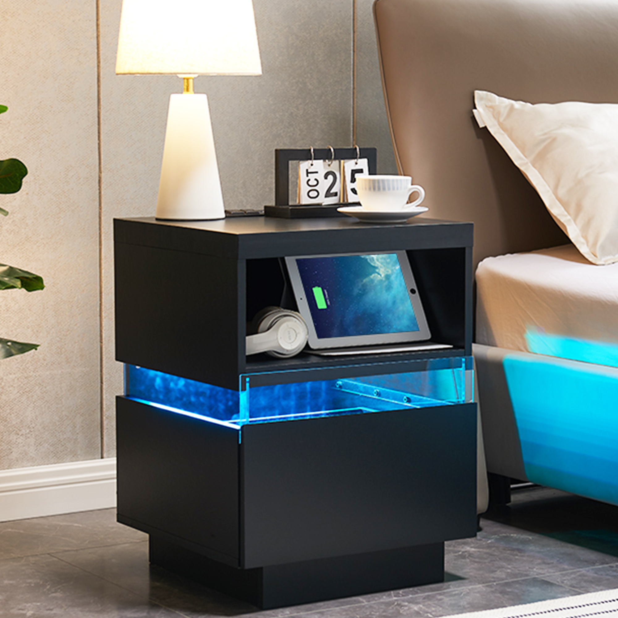 Midtown Concept Oslo Modern Nightstand with Storage, Sand