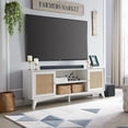 thumbnail image 1 of OKD Rattan TV Stand for a 75-inch TV，Wood TV Console Entertainment Center with 2-Door for Living Room, Solid White, 1 of 7