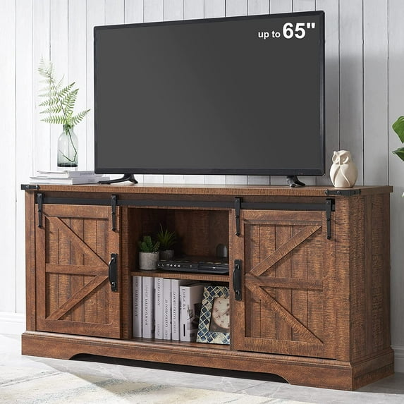 OKD TV Stand for 65+ inch TV, Modern Farmhouse Entertainment Center with Sliding Barn Door, Reclaimed Barnwood
