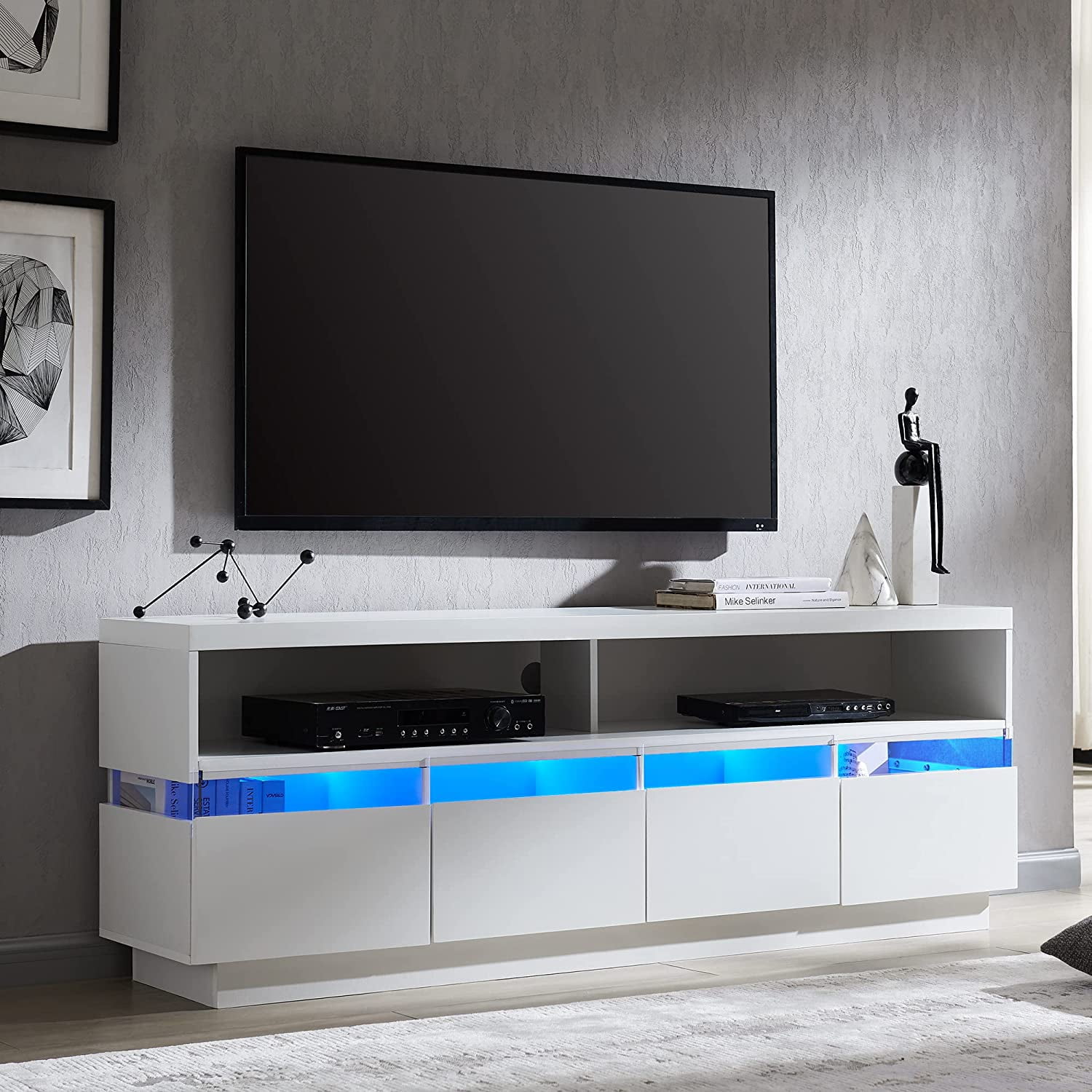 OKD TV Stand for TVs up to 75" with LED Lights Television Media Console