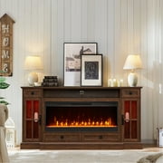 OKD TV Stand with Fireplace for 80 inch TVs, Farmhouse Entertainment Center with Storage, Reclaimed Barnwood