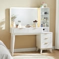 thumbnail image 1 of OKD 48" Fluted Vanity Desk with 36" Mirror and Lights, Modern Makeup Table with 5 Drawers, Charging Station, Adjustable Shelves - White, 1 of 8