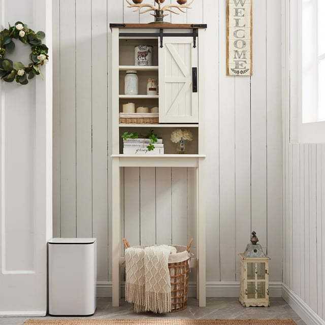 OKD Wooden Over The Toilet Storage Barn Door Spacesaver