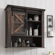 OKD Farmhouse Medicine Cabinet Storage Organizer Wall Mount Bathroom Cabinet with Door and 3-Shelves, Dark Rustic Oak
