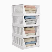 OKENTEN 4 Pack Fodable Clothes Storage Baskets,4L Plastic Organizer Bins for Clothing、Bathroom and Office，White