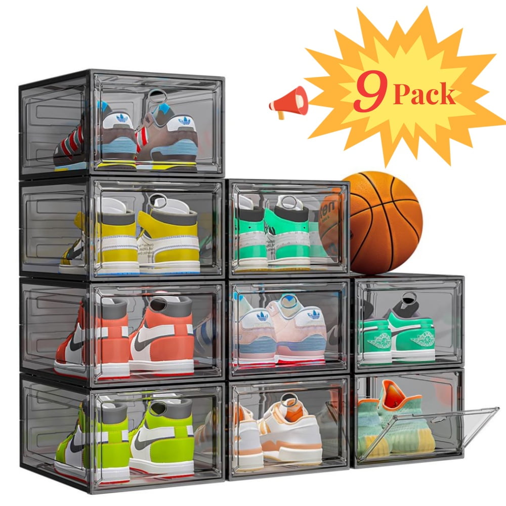 Free Shipping! OKENTEN Shoe Storage Boxes 9-Pack Clear Stackable