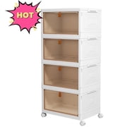 OKENTEN Rolling Wheeled Plastic Storage Bins with Lid, 4-Tier Stackable Folding Storage Containers, 92 Qt Capacity