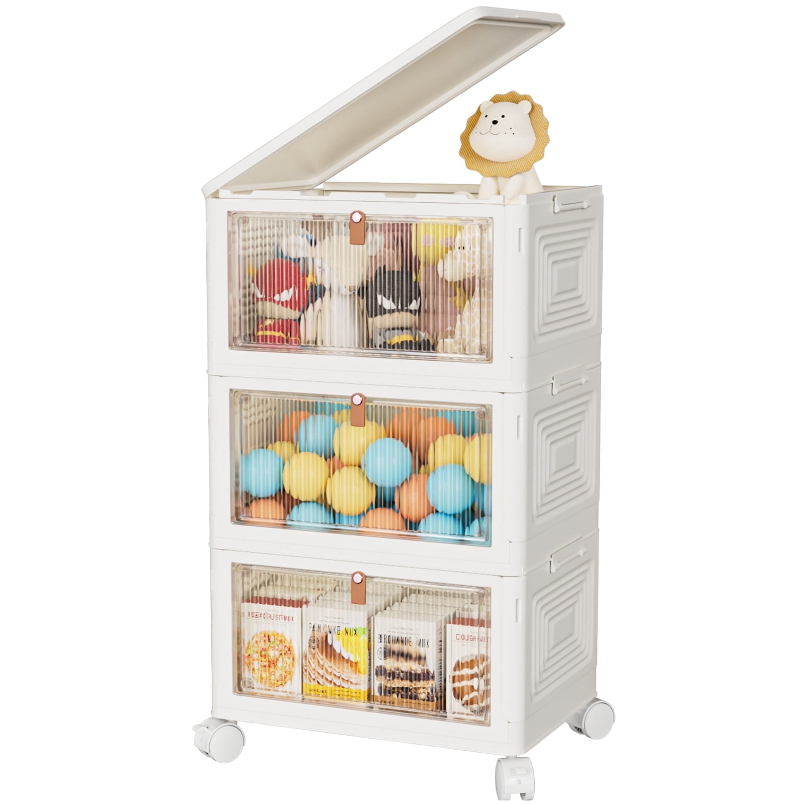 OKENTEN Rolling Wheeled Plastic Storage Bins with Lid, 3-Tier Stackable ...