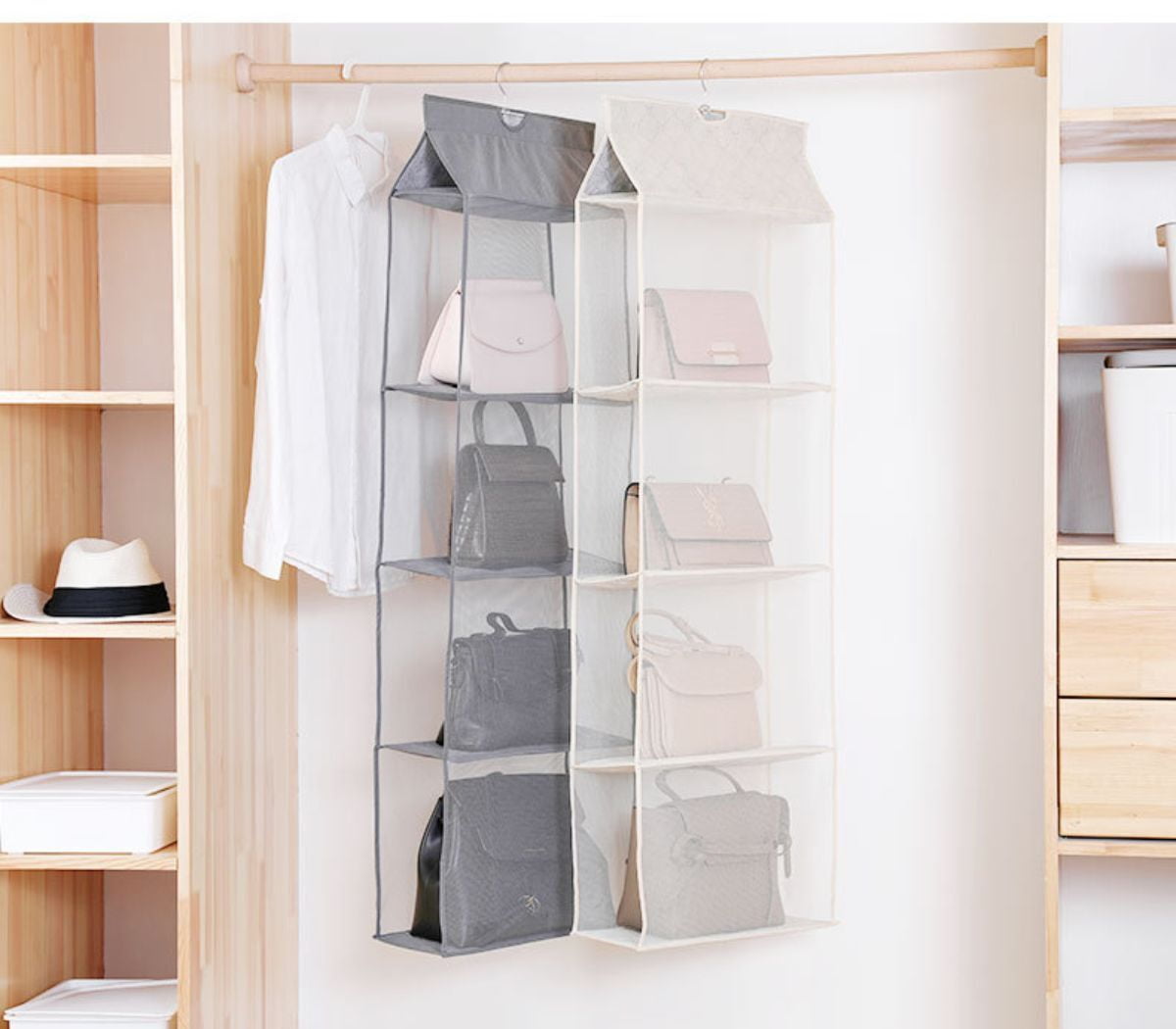 OKEPOO Handbag Organizer for Closet, Purse Bag Storage Holder for Wardrobe  Closet with 4 Layers Gray 