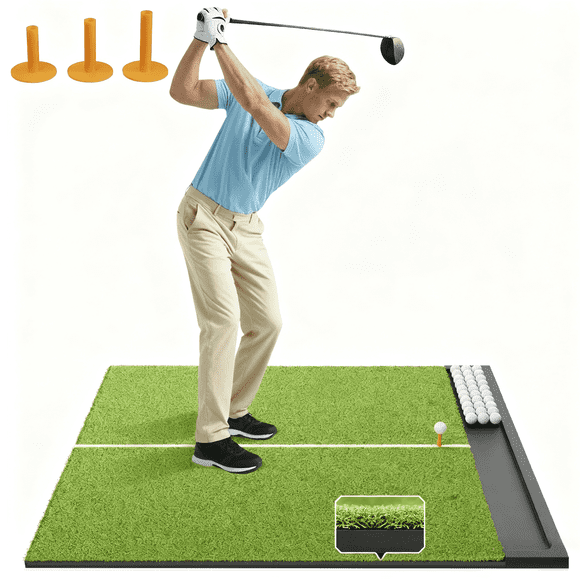 OKESAM Golf Hitting Mat Practice Foldable 26mm Thick Indoor Outdoor 5' x 4' 1-Count