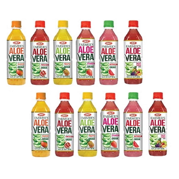OKF Aloe Vera Drink in 16.9 Ounce Bottles (6 Flavor Variety Pack with Fruit Punch, 12 Pack)