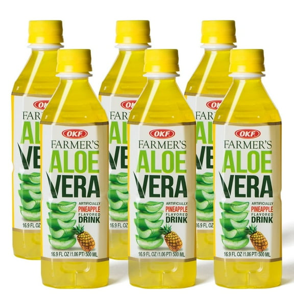 OKF Farmers Aloe Vera Pineapple Case of 12 (16.9 oz Bottles) | Aloe Vera Hydrating Wellness Drink with Pineapple Flavor | Refreshing Digestive Beverage for Home, Gym & Travel