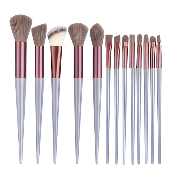 OKG 13 Count Cosmetic Makeup Brush Kit, Synthetic Face Eye Applicator Brushes, Transparent Handles with Rose Gold Accents