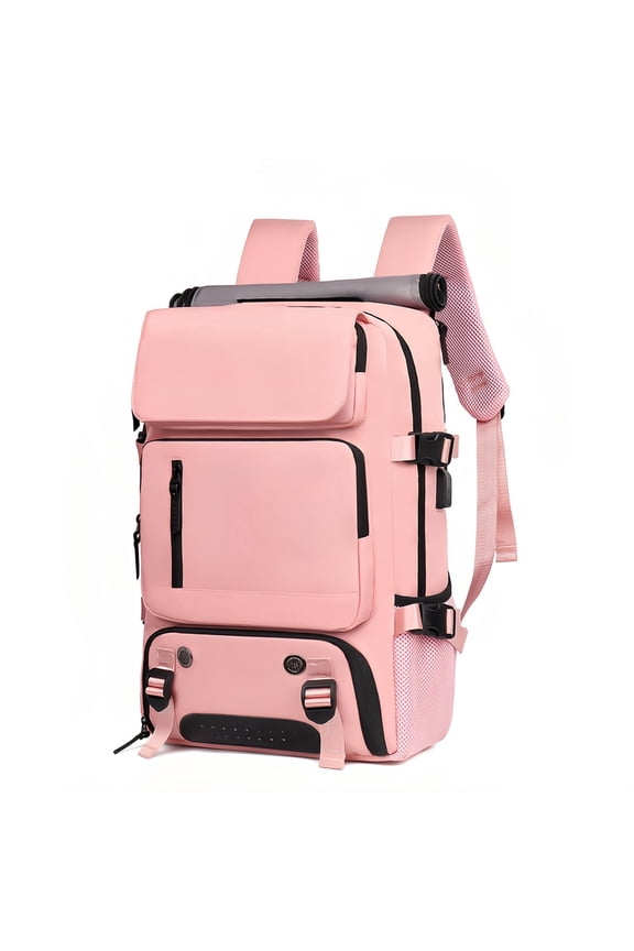 16 Inch Multi Compartment Travel Backpack Featuring Shoe Storage & USB Charging for Hiking Business and Everyday Commute, Pink
