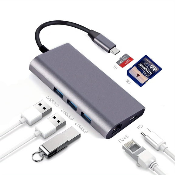OKG 8-in-1 Type-C Hub Docking Station, USB 3.0 Port, SD/TF Card Reader, 100W PD Fast Charging Multiport USB C Adapter for MacBook, Laptops